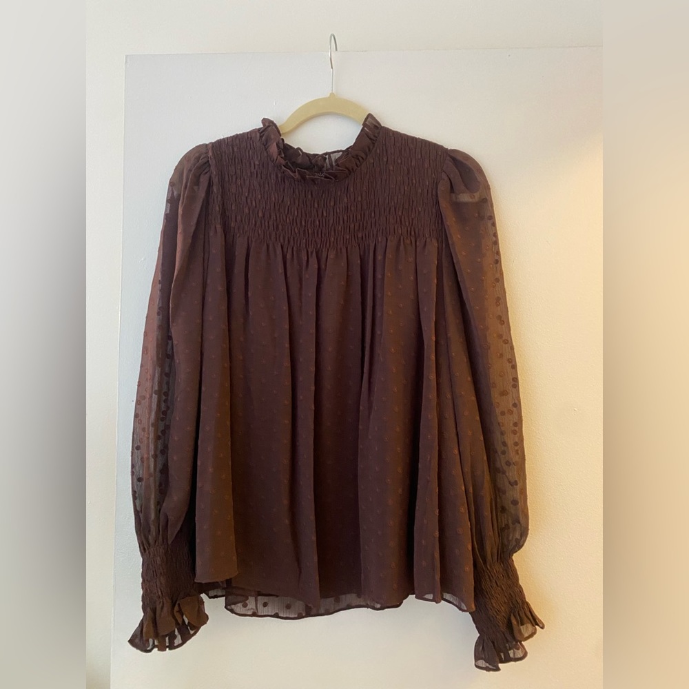 NWT Rebecca Taylor Long Sleeve Blouse - burgundy clip jacquard
